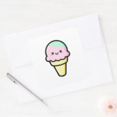 Smiling Ice Cream – Cute Kawaii Illustration スクエアシール (封筒)