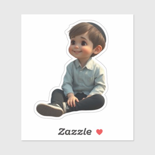 Smiling Jewish Boy – Cute Design with Kippah シール (シート)