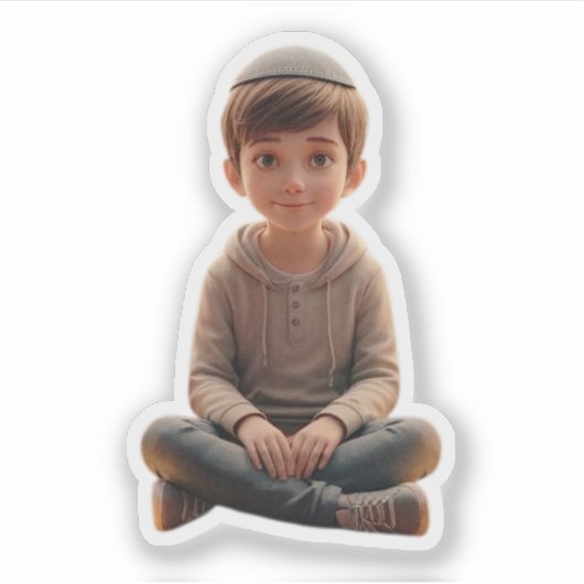 Smiling Jewish Boy – Cute Design with Kippah シール (正面)