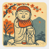 Smiling Jizo Guardian  – Japanese Folk Art  スクエアシール (正面)