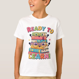 Smiling Kawaii Book Stack – Back to School Fun! Tシャツ
