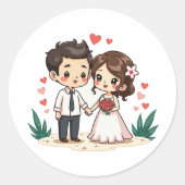 Smiling Kawaii Wedding Couple – Cute Sticker ラウンドシール (正面)