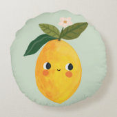 Smiling Lemon Pillow – Cute Fruit Nursery & Kids  ラウンドクッション (裏面)