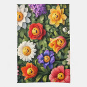 Smiling meow whimsical happy flower tea キッチンタオル (縦)