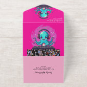 Smiling Octopus DJ, Happy Musicパーティー/誕生日 オールインワン招待状 (外側)