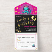 Smiling Octopus DJ, Happy Musicパーティー/誕生日 オールインワン招待状 (内側)