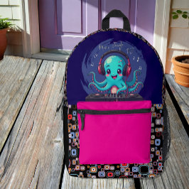 Smiling Octopus DJ, Happy Music Jungle プリントバックパック