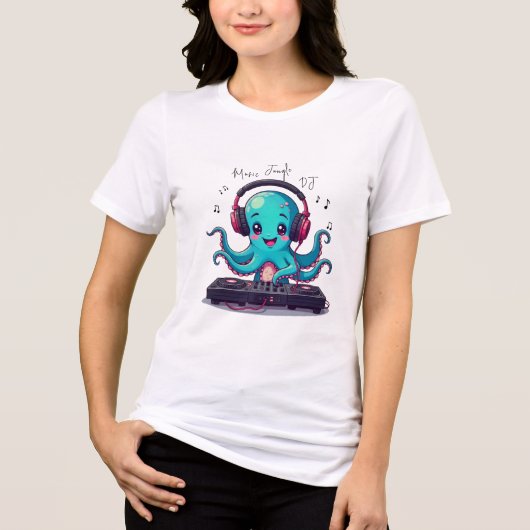 Smiling Octopus DJ, Happy Music Jungle T-Shirt トライブレンドＴシャツ (正面)