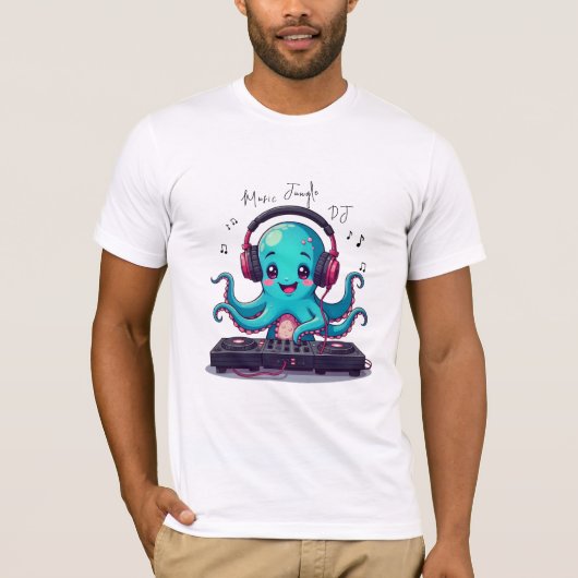 Smiling Octopus DJ, Happy Music Jungle T-Shirt Tシャツ (正面)