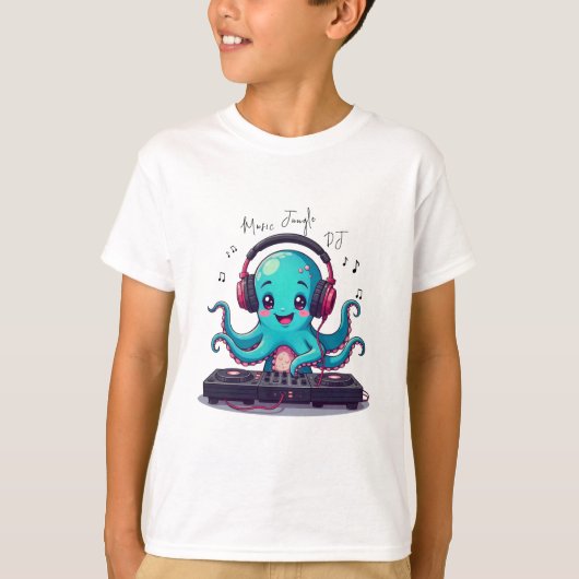 Smiling Octopus DJ, Happy Music Jungle T-Shirt Tシャツ (正面)
