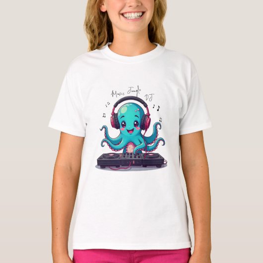 Smiling Octopus DJ, Happy Music Jungle T-Shirt Tシャツ (正面)