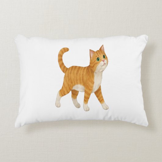 Smiling Orange Cat Decorative Pillow アクセントクッション (正面)