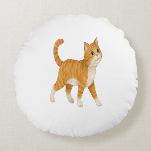 Smiling Orange Cat Decorative Pillow ラウンドクッション (正面)