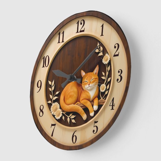 Smiling Orange Tabby Nature ラージ壁時計 (傾斜)