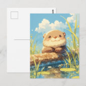 Smiling Otter on Sunny River Log ポストカード (正面/裏面)