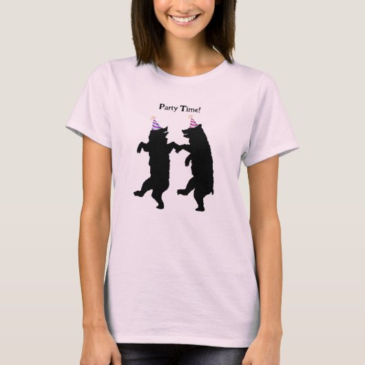 Smiling Party Time black Bears Dancing Striped Hat Tシャツ (正面)