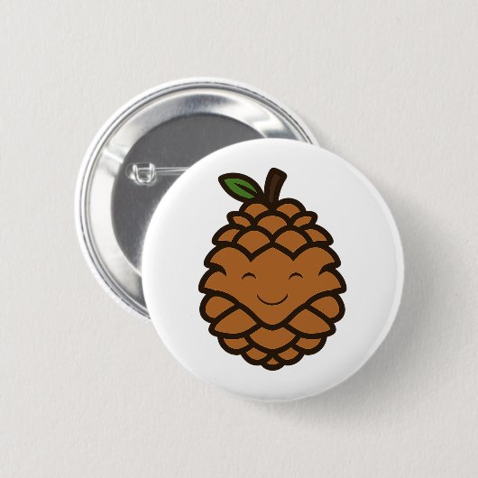 Smiling Pine Cone – Funny Nature Button 缶バッジ (正面&裏面)