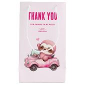 Smiling Pink Sloth車を運転するパーティーありがとう スモールペーパーバッグ (正面)