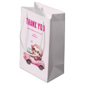 Smiling Pink Sloth車を運転するパーティーありがとう スモールペーパーバッグ (裏面アングル)