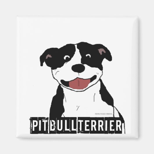 Smiling Pit Bull (白黒のみ品種) マグネット (正面)