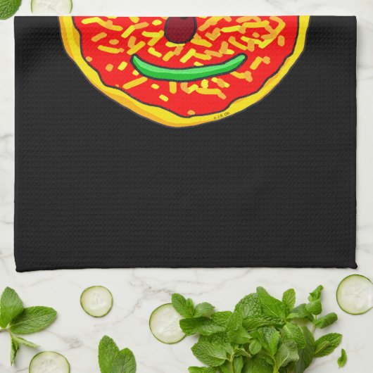 Smiling Pizza Face Illustration Design キッチンタオル (折り畳み)