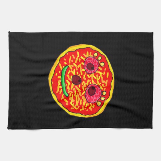 Smiling Pizza Face Illustration Design キッチンタオル (横)