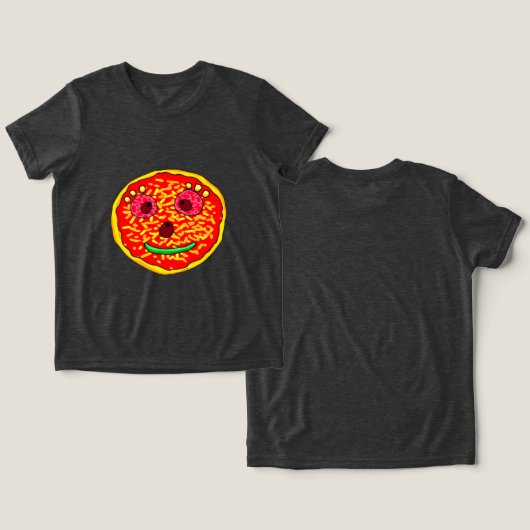 Smiling Pizza Face Illustration Design トライブレンドTシャツ (デザイン正面&裏面)