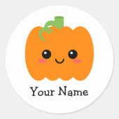Smiling Pumpkin顔名スタンプ子供へ ラウンドシール (正面)