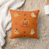 Smiling Pumpkin & Ghost Casual Pattern Pillow on B クッション (ブランケット)