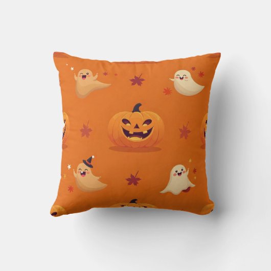 Smiling Pumpkin & Ghost Casual Pattern Pillow on B クッション (裏面)