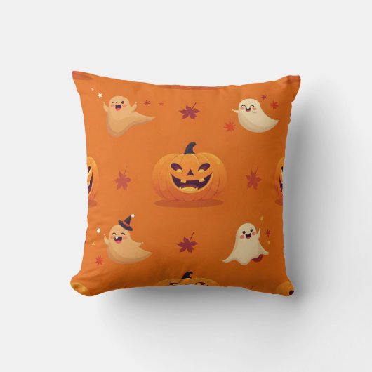 Smiling Pumpkin & Ghost Casual Pattern Pillow on B クッション (正面)