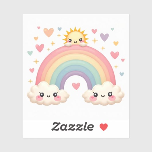 Smiling Rainbow of Love – Kawaii Hearts シール (シート)