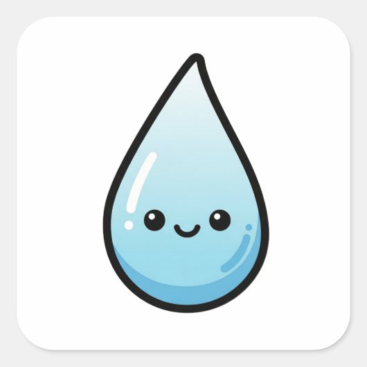 Smiling Raindrop – かわいいイラスト スクエアシール (正面)