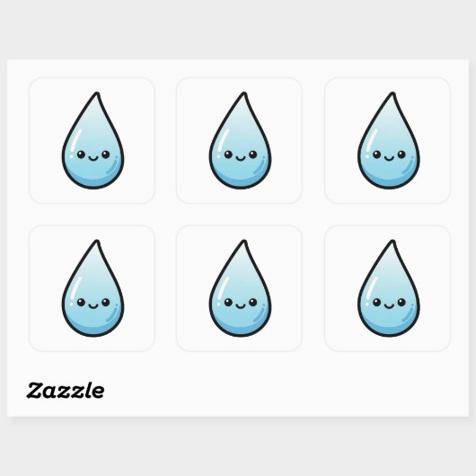 Smiling Raindrop – Cute Kawaii Illustration スクエアシール (シート)
