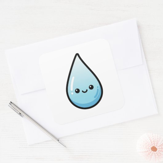 Smiling Raindrop – Cute Kawaii Illustration スクエアシール (封筒)
