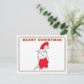 Smiling Red Christmas Outfit Dog Cartoon Christmas シーズンポストカード (スタンド正面)