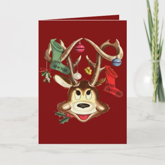 Smiling Reindeer Decorated With Christmas Ornament シーズンカード (正面)