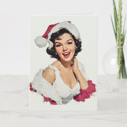 Smiling Retro Christmas Pin-Up カード (正面)