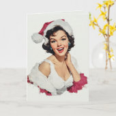 Smiling Retro Christmas Pin-Up カード (黄色い花)