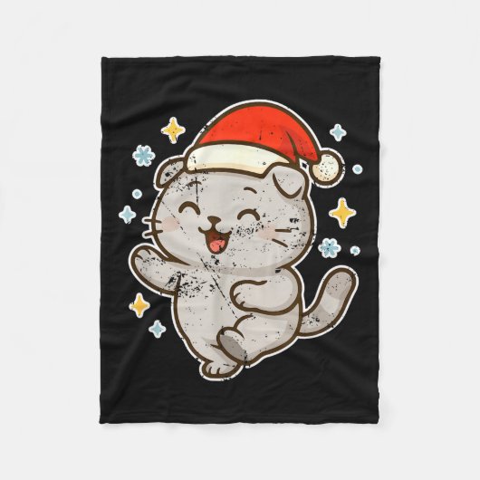 Smiling Santa Cat Holiday Cheer  フリースブランケット (正面)