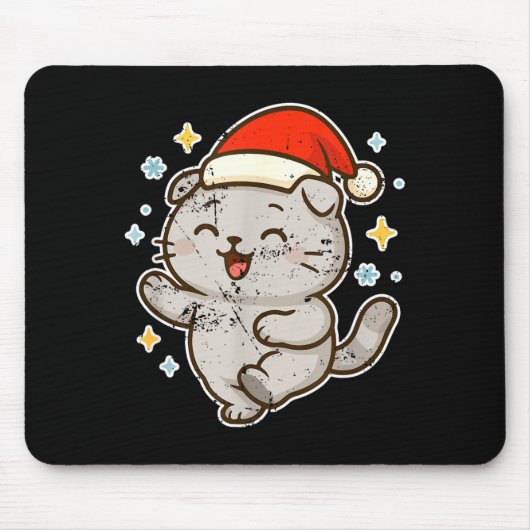 Smiling Santa Cat Holiday Cheer  マウスパッド (正面)
