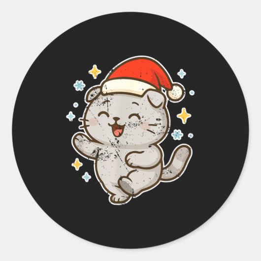 Smiling Santa Cat Holiday Cheer  ラウンドシール (正面)