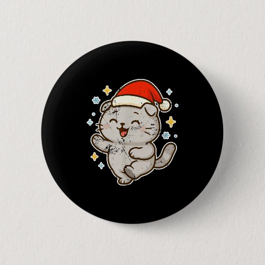 Smiling Santa Cat Holiday Cheer  缶バッジ (正面)