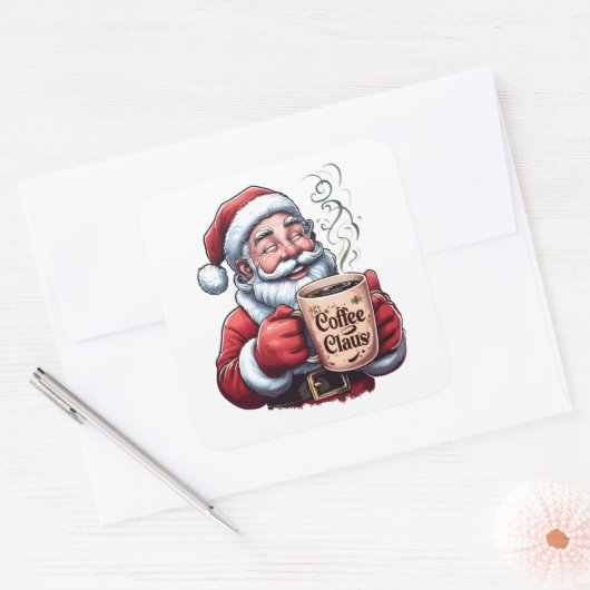 Smiling Santa Coffee Claus Steaming Mug スクエアシール (封筒)