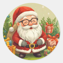 Smiling Santa Festive Sticker ラウンドシール