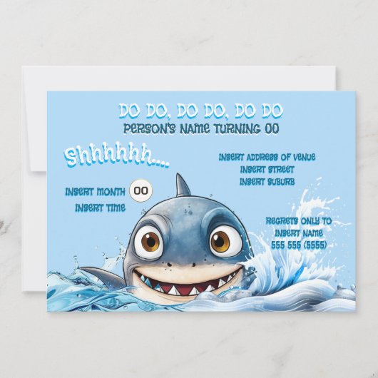 Smiling Shark Party Invite | Ocean Fun 招待状 (正面)
