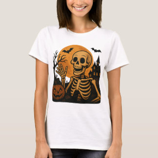 Smiling Skeleton with Pumpkin and Full Moon – Spoo Tシャツ