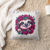 Smiling Sloth Surrounded by Roses クッション (ブランケット)