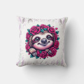 Smiling Sloth Surrounded by Roses クッション (正面)