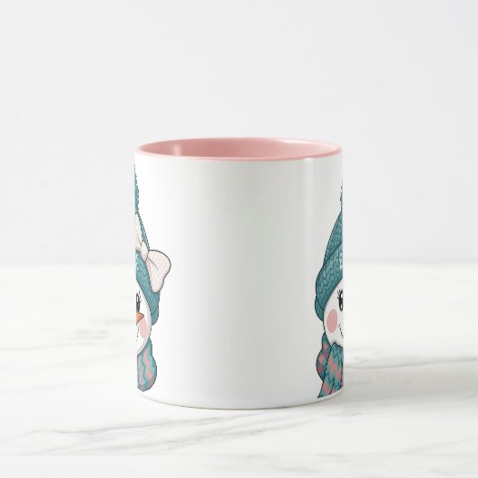 Smiling Snowman Face Name Christmas bow マグカップ (中央)